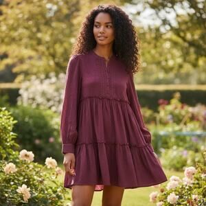 PENELOPE ROSE Women’s Medium Burgundy Long Sleeve Dress ⭐️